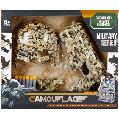 Set militar - pistol cu munitie si echipament de camuflaj - 17 piese,, MegaCreative 482733, 6+ ani