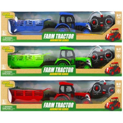 Tractor agricol cu telecomanda MegaCreative 459955, include remorca, plastic, diverse culori, 3+ ani