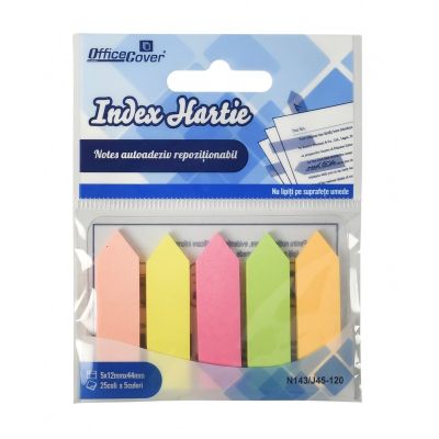 Notes adeziv index Office Cover JP45-120, 125 coli, 12x44mm, hartie, 5 culori neon, varf sageata