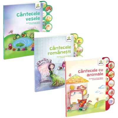 Set 3 carti Colectia Cantecele copilariei cu sunete: romanesti, vesele si cu animale
