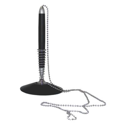 Pix cu bila CNX 138892, cu suport birou, baza rotunda, cu lant metalic, corp negru, scris albastru