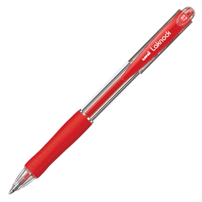 Pix cu bila Uni-ball Laknock SN-100, 0. 7mm, cu mecanism, corp transparent, grip cauciucat in culoarea scrisului, rosu