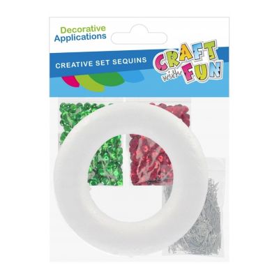 Set inel cu paiete cu ace gamalie, 15x18cm, rosii, verzi, Craft with Fun, 567256, +3ani