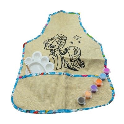 Set pictura - 4 piese - sort protectie haine iuta + paleta + 6 culori + pensula