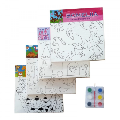 Set Pictura pe panza imprimata 20x20cm, CNX - canava diverse modele, cadru de lemn, pensula + 6 culori