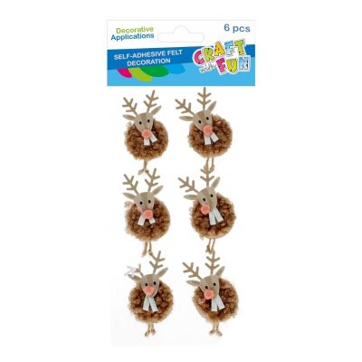 Sticker fetru reni, Craft with Fun, 545815, set 6 buc