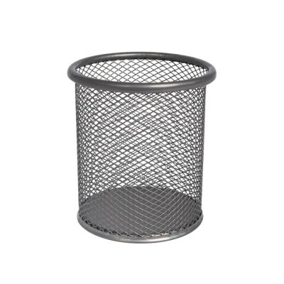 Suport instrumente de scris OFFICE COVER 802, cilindric, plasa metalica, argintiu