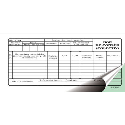 Tipizat - bon consum colectiv - 1/2 A4, landscape, 3 exemplare, autocopiativ, carnet 50 seturi