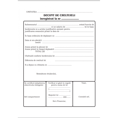 Tipizat - decont cheltuieli - A5, fata/verso, 100 file