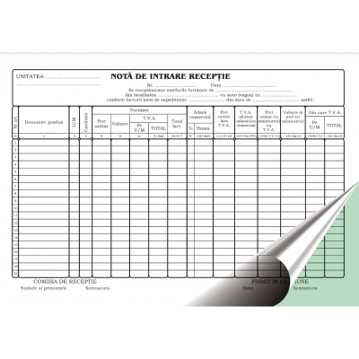 Tipizat - NIR cu TVA - A4, landscape, 2 exemplare, autocopiativ, carnet 50 seturi