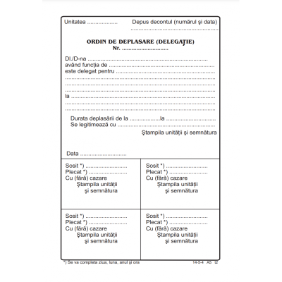 Tipizat - ordin deplasare - A5, portret, simplu, 100 file