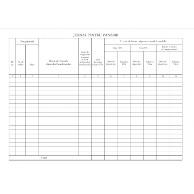 Tipizat - registru jurnal vanzari - A4, landscape, simplu, carnet 100 file