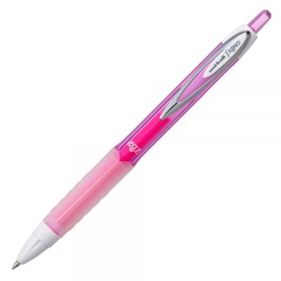 Pix cu gel Uni-ball Signo Fashion UMN-207F, 0. 7mm, cu mecanism, corp in culoarea scrisului, grip cauciucat roz