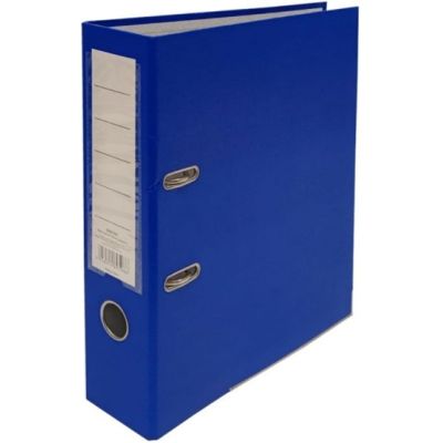 Biblioraft plastifiat dezasamblat, A4, portret, 7. 5cm, albastru, buzunar eticheta, inele metalice