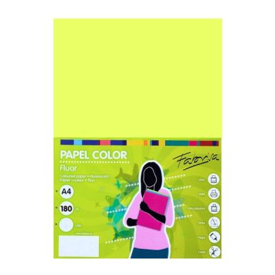 Carton colorat A4 Fabrisa, 180g/mp, galben fluorescent, top 250 coli
