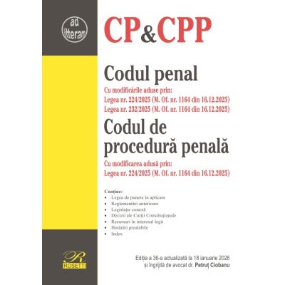 Codul penal. Codul de procedura penala. Editia a 36-a, actualizata la 18 ianuarie 2026 - Petrut Ciobanu