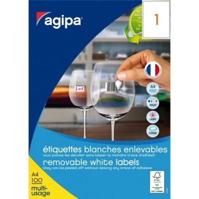 Etichete autocolante Agipa 128993, 1/A4, 210x297 mm, nepermanente, colturi drepte, alb, top 100 coli (100 etichete)