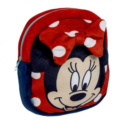 Ghiozdan gradinita mini Cerda Minnie, 22 cm, 1 compartiment, material catifelat, rosu cu negru, 36896