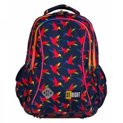 Ghiozdan St. Majewski St. Right Rainbow Birds, 3 compartimente, 2 buzunare, negru cu rosu