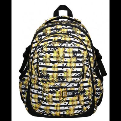 Ghiozdan St. Majewski St. Right Tropical Party Ananas, 4 compartimente, 2 buzunare, negru cu galben