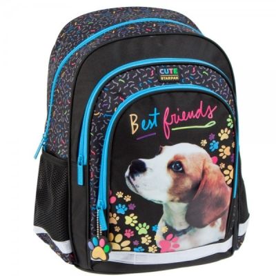 Ghiozdan Starpak Doggy, gradinita, 1 compartiment, 4 buzunare, negru