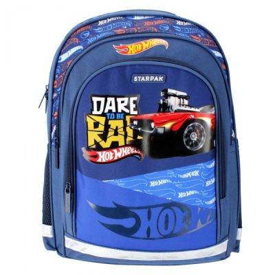 Ghiozdan Starpak Hot Wheels, 41cm, 3 compartimente, 2 buzunare laterale, albastru
