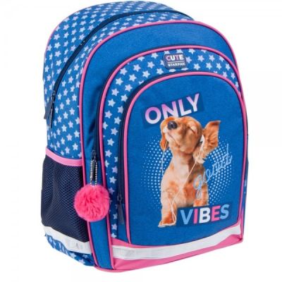 Ghiozdan Starpak Good Vibes, 2 comparimente, 3 buzunare, albastru cu roz