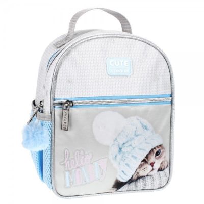Ghiozdan Starpak Kitty, 1 compartiment, 3 buzunare, gri cu bleu
