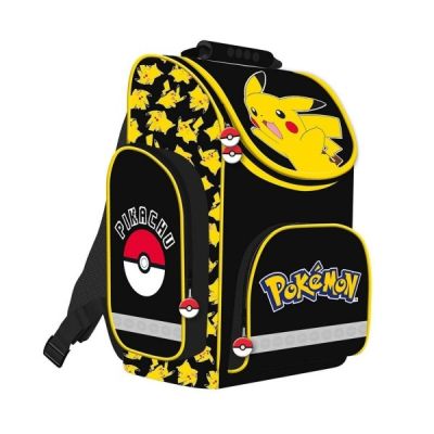 Ghiozdan St. Majewski Pokemon, 35. 5cm, 1 compartiment, 3 buzunare, negru cu galben