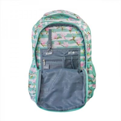 Ghiozdan St. Majewski St. Right Magnolia, 2 compartimente, 2 buzunare, verde cu alb si roz, BP-47