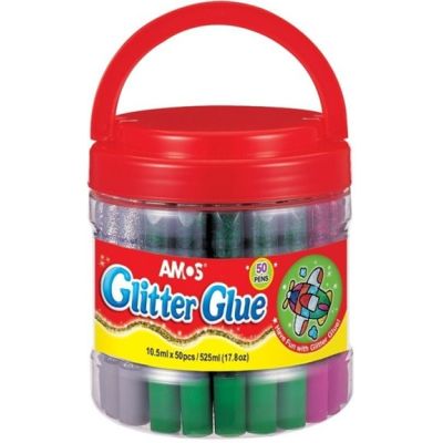 Lipici lichid cu sclipici, diverse culori, borcan cu 50 buc, Amos, GCL10BK50