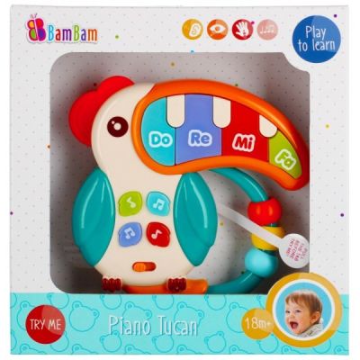 Jucarie bebelusi cu sunete si lumini, piano tucan, Bam Bam 475300, 18+ luni