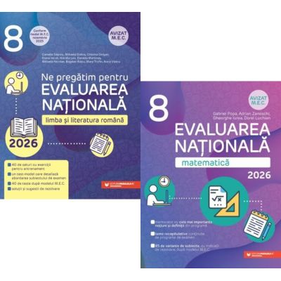Pachet Editura Paralela 45. Evaluarea nationala 2026. Limba si literatura romana si Matematica Clasa a 8-a - Gabriel Popa, Cristina Cergan