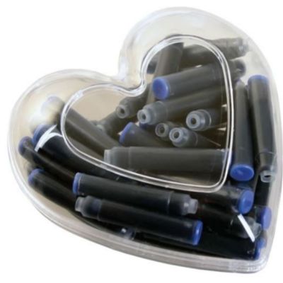 Patroane cerneala scurte (rezerve) Cresco 80047, cerneala albastra, cutie plastic inima cu 50 buc
