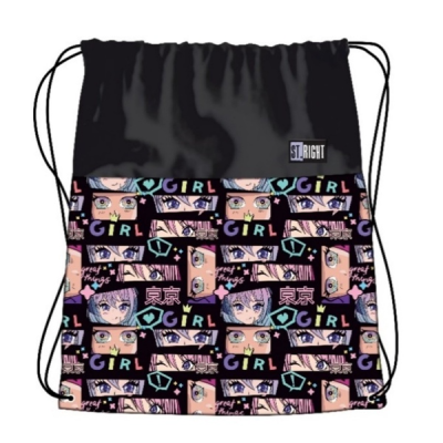 Rucsac cu snur pentru copii St. Majewski St. Right Colour Anime, 43 cm, negru