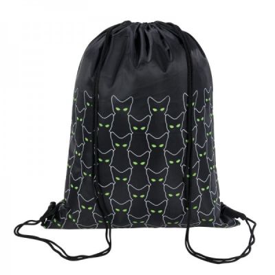 Rucsac cu snur pentru copii St. Right Reflective Cats 625572, negru cu verde, 34x43cm