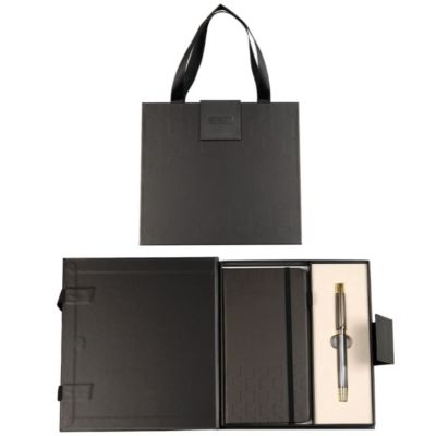 Set cadou stilou grafit/argintiu + agenda mate A6 Cresco Elegant Premium 850061-1, cutie neagra magnet