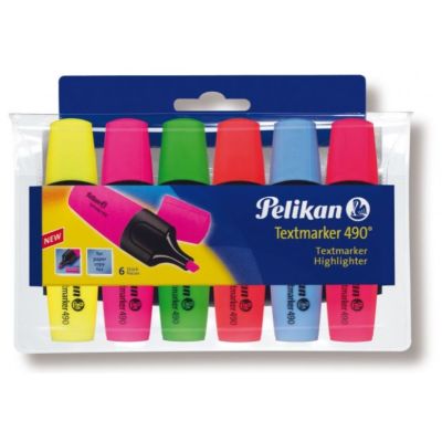 Set 6 textmarkers, culori fluorescente (galben, roz, verde, orange, albastru, rosu) 490 943316, varf tesit, 1-5mm, Pelikan