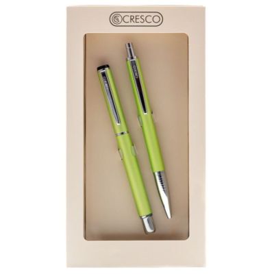 Set cadou stilou + pix Cresco Winner 880059, corp metalic verde pastel clips argintiu