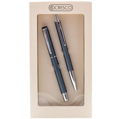 Set cadou stilou + pix Cresco Winner 880059, corp metalic gri pastel clips argintiu