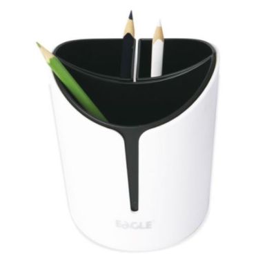 Suport instrumente de scris Eagle P5129, 11. 3x13. 3cm, 3 compartimente detasabile, plastic, alb-negru