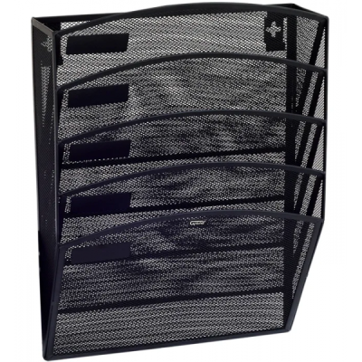Suport documente Grand GR-080, 43. 5x30. 8x7. 8 cm, vertical, de perete, 5 compartimente, plasa metalica, negru