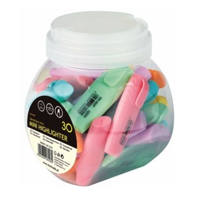 Textmarker Grand mini GR-502P, varf tesit, 1-5mm, borcan 30buc, 6 culori pastel (verde, roz, orange, galben, albastru, mov)