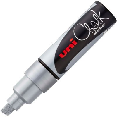 Marker cu creta UNI Chalk PWE-8K, varf tesit, 8. 0mm, Argintiu