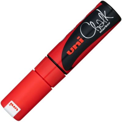 Marker cu creta UNI Chalk PWE-8K, varf tesit, 8. 0mm, Rosu fluorescent
