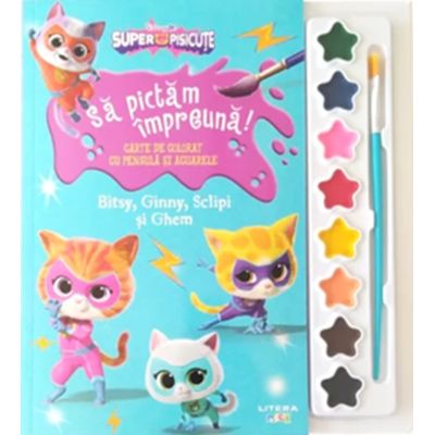 Disney. Superpisicute. Sa pictam impreuna! Bitsy, Ginny, Sclipi și Ghem. Carte de colorat cu pensula si acuarele