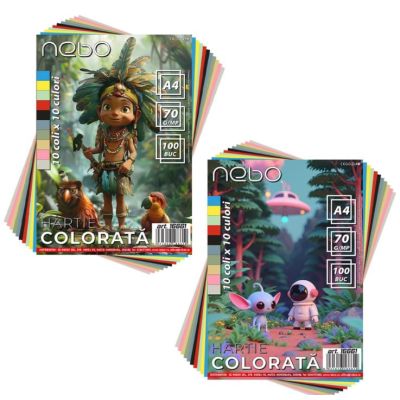 Hartie color A4, 10 culori, 100 coli/set, 70g/mp - NEBO