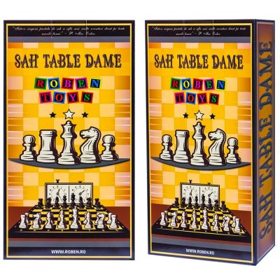 Joc 3 in 1: sah, table, dame, cutie lemn, 47x25 cm - Robentoys