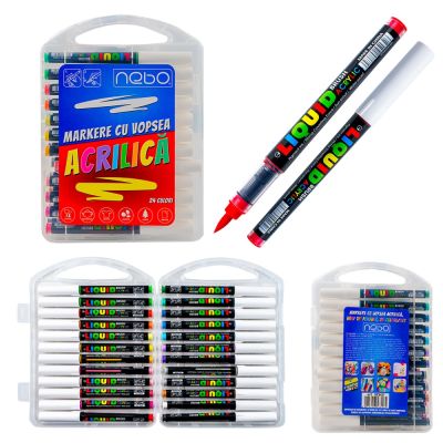 Markere cu vopsea acrilica, varf tip pensula, 24C - NEBO