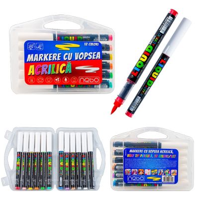 Markere cu vopsea acrilica, varf tip pensula, 12C - NEBO